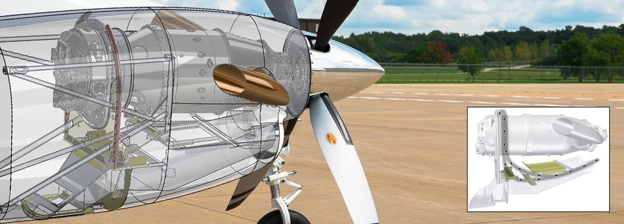 Semi-transparent overlay of Raisbeck Engineering's Ram Air Recovery System installed on a Beechcraft King Air 200 series aircraft